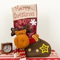 Large Christmas stocking with 3D reindeer design and plush trim for festive gift storage - Deer