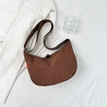 Brown nylon crescent cross-body bag with wide shoulder strap and orange detail label - Brown