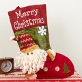 Large festive Christmas stocking featuring 3D Santa Claus and Merry Christmas embroidery - Santa Claus