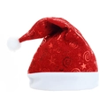 Rote Weihnachtsmütze mit Pailletten, weißem Plüschrand und Wolkenmuster auf weißem Grund - Stil A / Rot