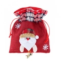 Christmas burlap gift bag with Santa Claus appliqué and golden hanging bells - Santa Claus / Red