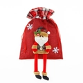 Kerst cadeauzakje van jute met kerstman met lange benen en een rood trekkoord - Stijl A Kerstman