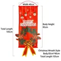 Red Merry Christmas banner with wreath and bow, 85x40cm hanging wall decoration - Christmas Wreath Style