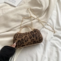 Vintage Abendtasche mit Leopardenmuster, Goldgriff und funkelndem Diamantverschluss - Braun