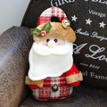 Christmas Santa fabric pendant with red checkered cloth, plush details and metal bell charm - Santa Claus