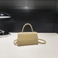 Elegante borsa a tracolla beige con trama litchi e tracolla regolabile in ufficio - Cachi