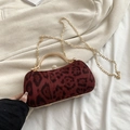 Burgunderfarbene Leoparden-Handtasche mit goldenem Griff und Strass-Verschluss aus Samt - Rot