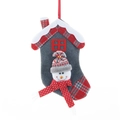 Grey felt house-shaped Christmas stocking with snowman decor and red hanging loop - Snowman Style (Gray)