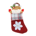 Red burlap Christmas stocking featuring a Santa Claus figure and plaid cuff detail - Santa Claus Style (A Style) / Red