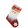 Weihnachtssocke aus Leinen mit 3D-Weihnachtsmann und rot-weißem Karomuster am Rand - Weihnachtsmann