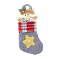 Christmas burlap stocking with grey base, red plaid trim, and 3D snowman ornament - Snowman Style (B Style) / Gray