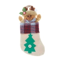 Christmas burlap stocking with reindeer plush toy and red checkered cuff detail - Reindeer Style (Model C) / Beige