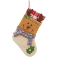 Chaussette de Noël en lin avec motif renne 3D et détails en tissu écossais rouge - Renne