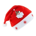 Red festive Christmas hat with velvet trim and Santa Claus felt embroidery pattern - Santa Claus