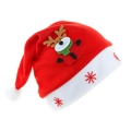 Red velvet Christmas hat featuring a 3D reindeer embroidery and white snowflake brim - Deer