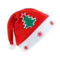Red velvet Christmas hat with green tree embroidery and white snowflake patterned brim - Christmas Tree