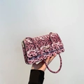 Chic pink leopard print baguette shoulder bag for women with golden metal buckle clasp - Pink