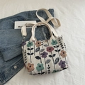 Florale Jacquard Handtasche mit Vintage Muster und abnehmbarem Schultergurt in kleiner Form - Dunkles Blumenmuster