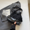 Maillard style black drawstring bucket backpack with matte texture and bow detail - Basic Style / Black