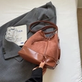 Brown bucket bag in mixed suede and leather with drawstring closure for daily commuting - Basic Style / Coffee