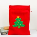 Red felt Christmas gift bag with green tree embroidery and stars drawstring closure - Large Style C Christmas Tree Pattern