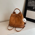 Brown Maillard-style bucket backpack in mixed suede and leather with plush charm - Brown with Pendant