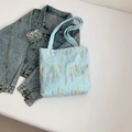 Sac fourre-tout bleu clair avec broderies abstraites colorées et texture de tissu 3D - Bleu