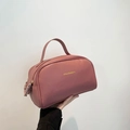 Große staubrosa PU-Leder Kosmetiktasche mit Doppelreißverschluss und Tragegriff - Rosa
