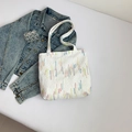 Sac fourre-tout blanc en toile avec rayures verticales colorées et doubles poignées - Blanc