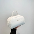 Sac à main blanc en cuir souple avec texture litchi et poignée supérieure - Blanc