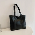 Borsa tote grande in pelle PU nera con elegante tasca esterna per l'uso quotidiano - Nero