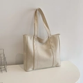 Grande borsa tote minimalista bianco crema in pelle PU con tasca frontale funzionale - Bianco