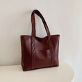 Deep red large capacity tote bag in textured faux leather with long shoulder straps - Burgundy