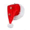 Plush Christmas hat in red and white with three small golden metal bells decoration - Adult / Red