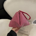 Schicke magentafarbene Strass-Dreieck-Handtasche für Damen mit silbernen Kristallen - Rosenrosa