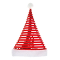 Cappello di Natale a righe metalliche rosse e argento con un pompon di peluche bianco - Rosso
