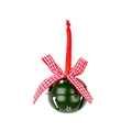 5cm dark green Christmas bell with white star cutouts and a red plaid bow decoration - Green Bell