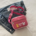 Pink quilted crossbody bag with cute bunny print and wide adjustable nylon strap - Rose Pink