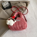 Borsa bowling di peluche a quadretti rossi e bianchi con ciondolo a cucciolo - Rosso con ciondolo