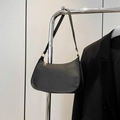 Classic black half-moon underarm bag in textured leather with golden zipper and hardware - Black