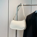 Elegant white baguette bag with cross-grain texture and gold hardware for women - White