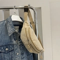 Marsupio in velluto a coste beige con doppia cerniera e tracolla in tessuto - Cachi