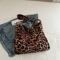 Large leopard print canvas tote bag with matching wide shoulder strap for women - Brown
