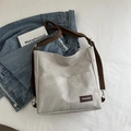 Bolso tote de mezclilla gris claro grande con correa de hombro ajustable café - Gris