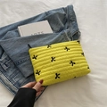 Quilted yellow makeup bag with black embroidered bows and zipper for women - Yellow