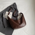 Dark brown large capacity hobo bag in soft matte leather with adjustable strap - Coffee