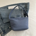 Minimalist grey-blue nylon hobo bag for women in stylish bucket style with zipper - Blue