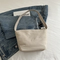 Off-white canvas hobo bag with subtle pleated texture for daily casual wear - Khaki