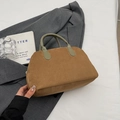 Sac fourre-tout vintage en daim marron avec anses en cuir vert olive et forme trapèze - Kaki