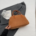 Sac fourre-tout en daim marron avec poignées en cuir lisse style polochon rétro - Marron